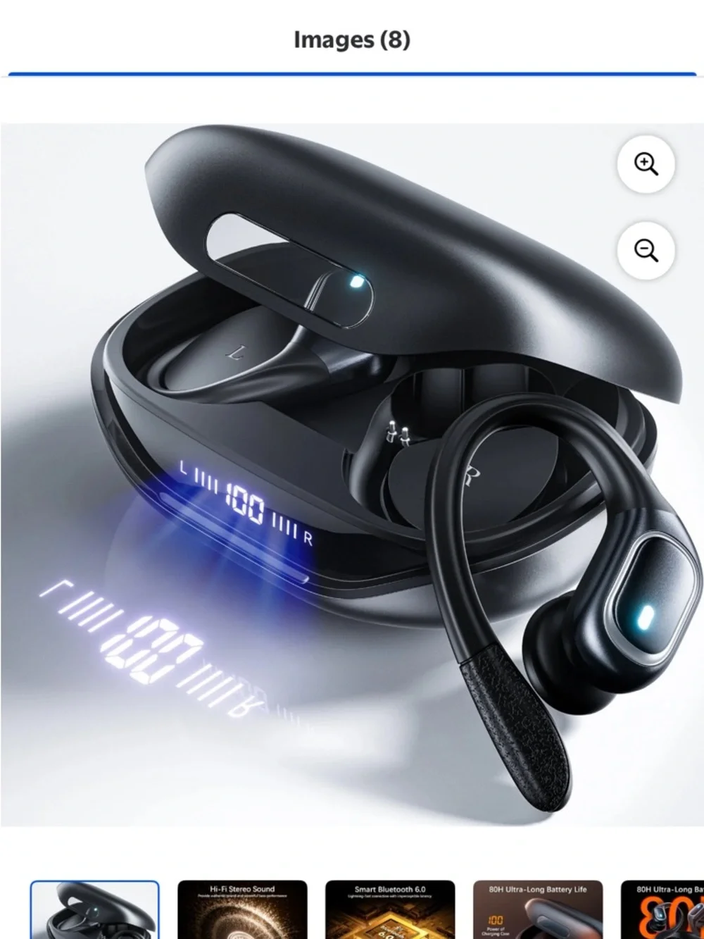 Wireless Black Bluetooth Sports Earbuds with Charging Case